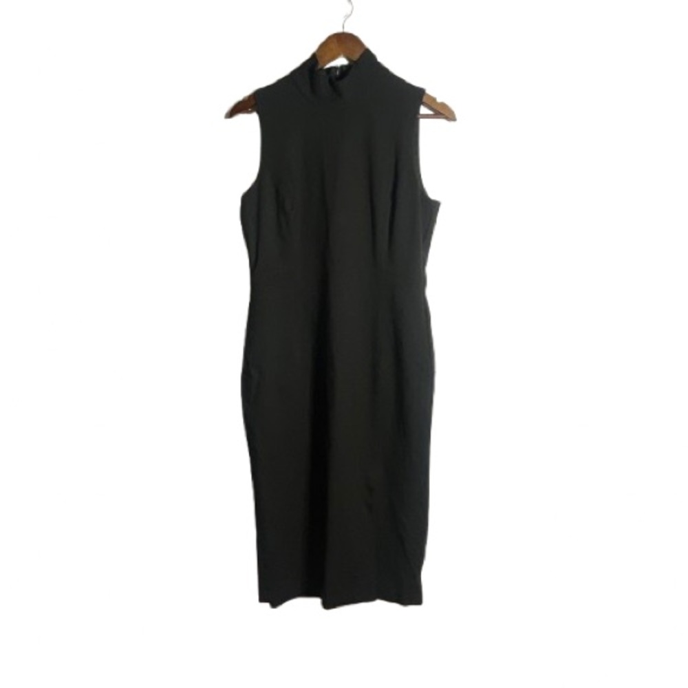 White House Black Market Black Structured Mock Neck Sleeveless Stretchy Dress